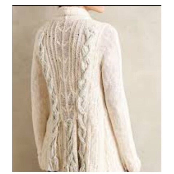 Anthropologie Sweaters - KNITTED & KNOTTED Cardigan-- Ivory Braided Boho Metallic Thread